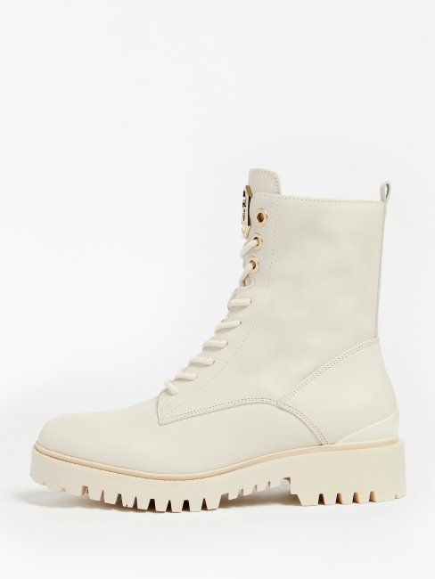 Bottes De Combat Lone En Cuir Véritable Blanc Guess