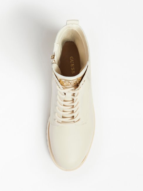 Bottes De Combat Lone En Cuir Véritable Blanc Guess