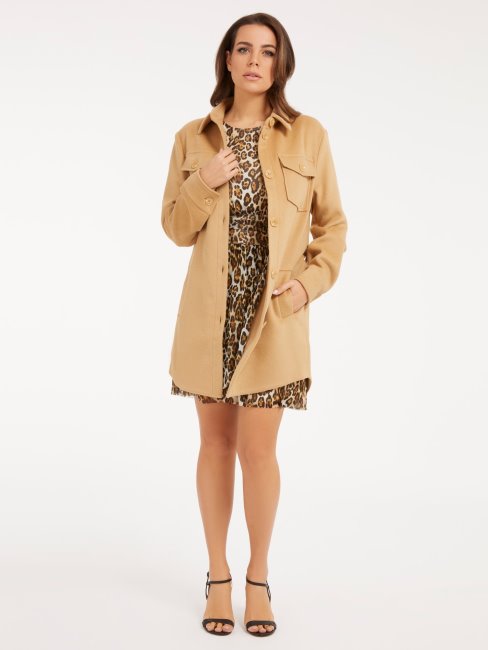 Manteau En Laine Mélangée Guess Beige