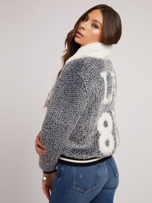 Guess Jacquard Fausse Fourrure Bomber Gris