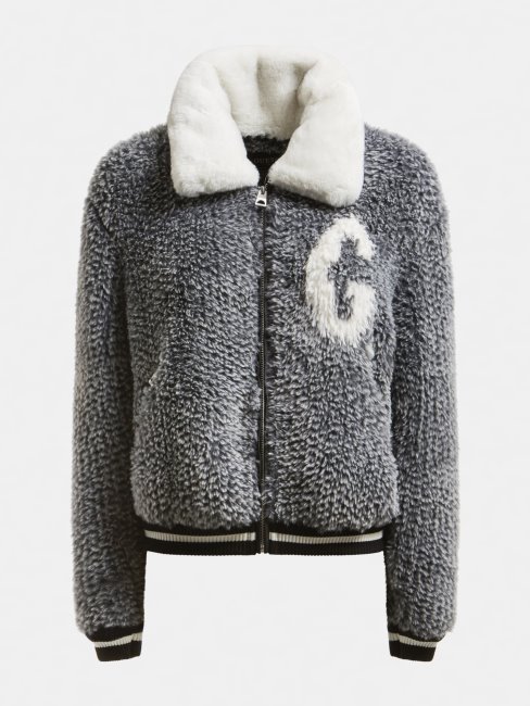 Guess Jacquard Fausse Fourrure Bomber Gris