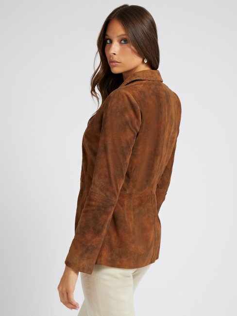 Blazer En Cuir Véritable Marron Guess