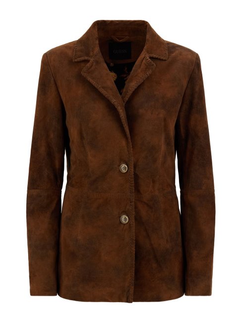 Blazer En Cuir Véritable Marron Guess