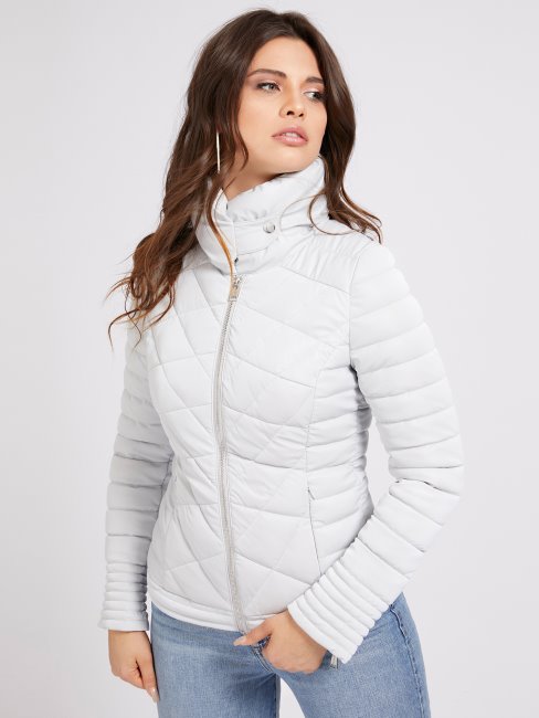 Veste Matelassée Col Montant Gris Clair Guess