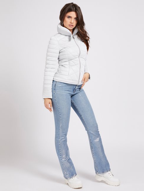 Veste Matelassée Col Montant Gris Clair Guess