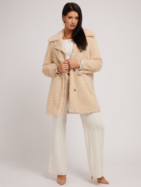 Guess Manteau Blanc En Fausse Fourrure
