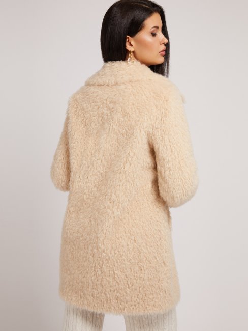 Guess Manteau Blanc En Fausse Fourrure