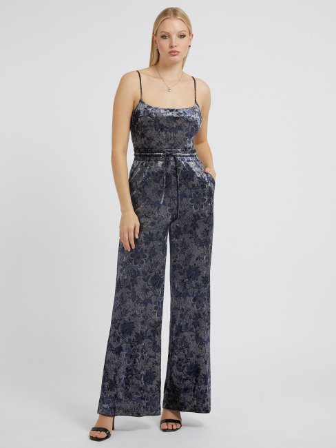 Pantalon à Jambe Large En Velours Fantaisie Florale