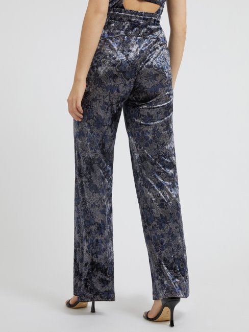 Pantalon à Jambe Large En Velours Fantaisie Florale