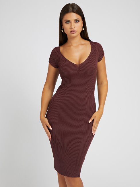 Robe Pull Près Du Corps Guess Marron