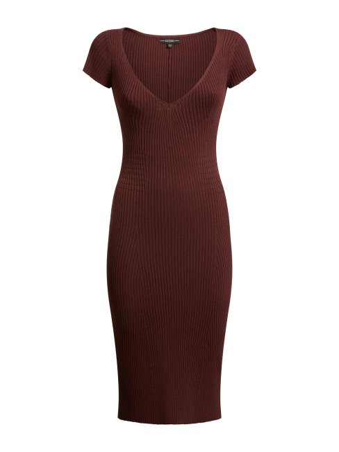Robe Pull Près Du Corps Guess Marron
