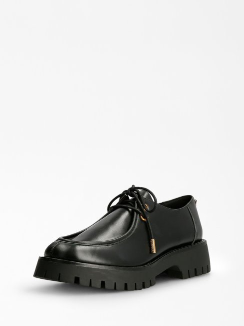 Mocassins Guess Mirka En Cuir Véritable à Lacets Noirs