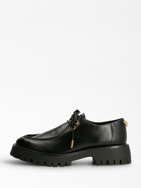 Mocassins Guess Mirka En Cuir Véritable à Lacets Noirs