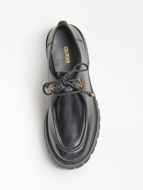 Mocassins Guess Mirka En Cuir Véritable à Lacets Noirs