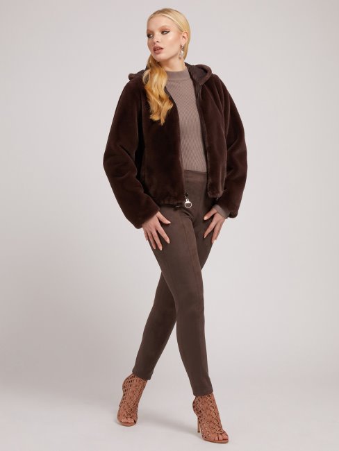 Veste Logo Fausse Fourrure Marron Guess