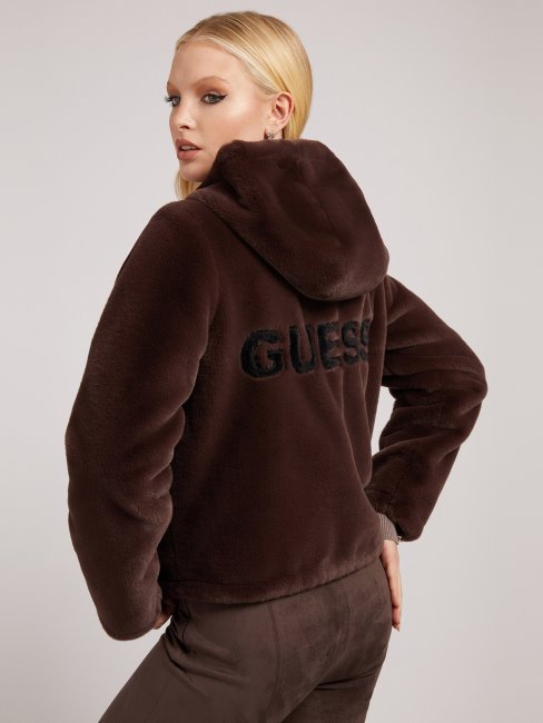 Veste Logo Fausse Fourrure Marron Guess