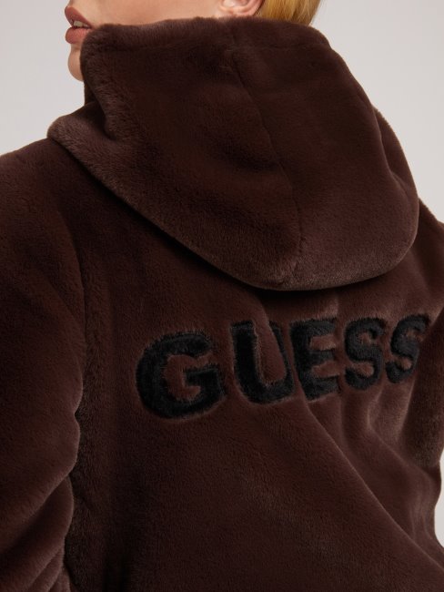 Veste Logo Fausse Fourrure Marron Guess