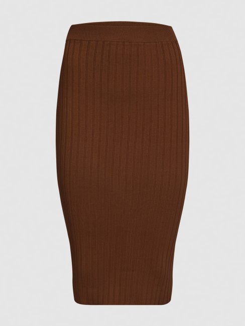 Guess Jupe Longue En Maille Marron