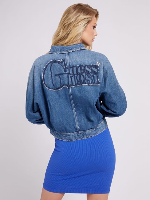 Guess Back Veste En Jean Brodée Bleu