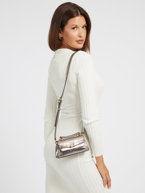 Micro Sac à Main Imprimé Croco Tullia Guess Gris