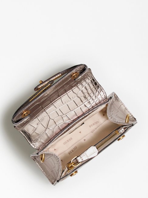 Micro Sac à Main Imprimé Croco Tullia Guess Gris