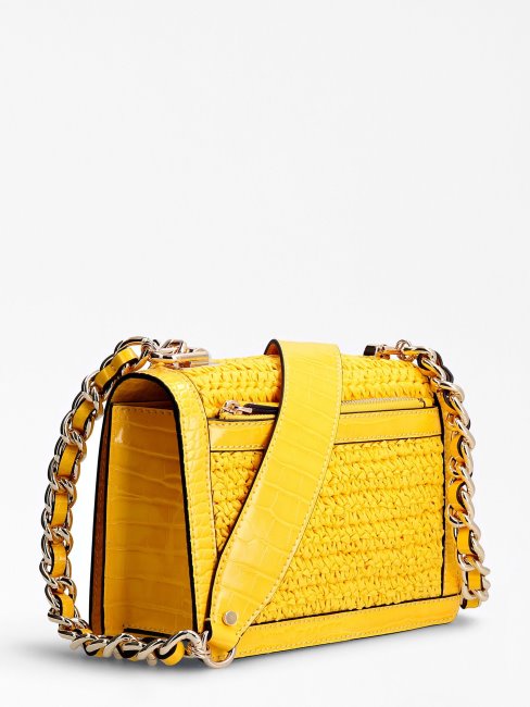 Guess Abey Mini Sac à Bandoulière En Raphia Jaune