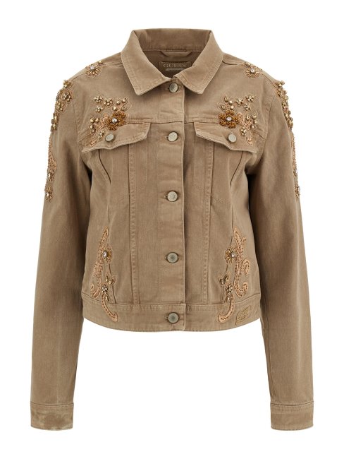 Veste En Jean Broderie Florale Guess Beige