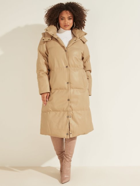 Guess Veste Matelassée Simili Cuir Beige