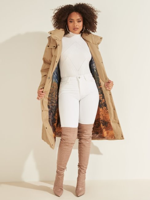 Guess Veste Matelassée Simili Cuir Beige