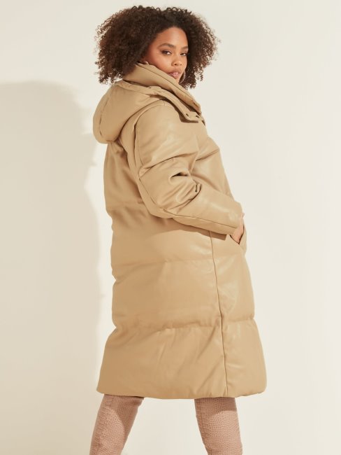Guess Veste Matelassée Simili Cuir Beige