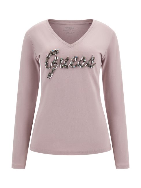 T-shirt Logo Strass Guess Gris