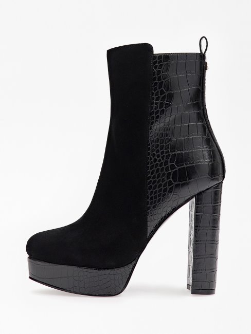 Guess Bottines Dennis Noires à Imprimé Croco