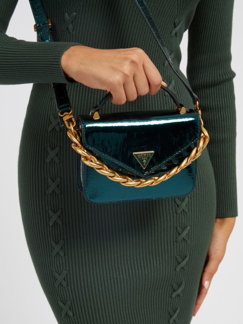 Micro Sac à Bandoulière Retour Métallisé Vert Guess