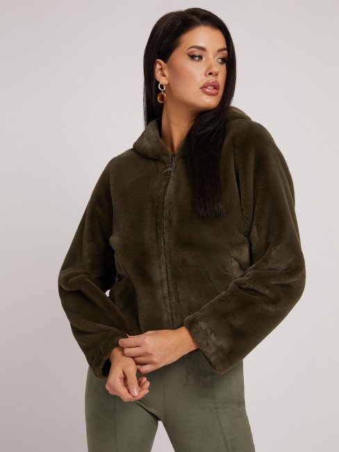 Veste Verte Multi Fausse Fourrure Logo Guess