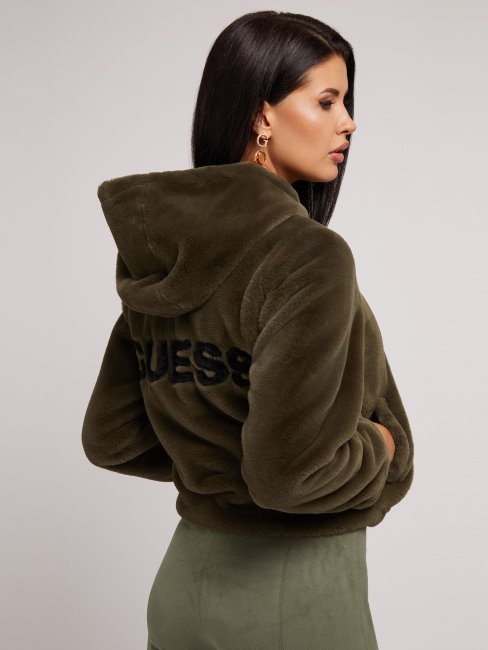 Veste Verte Multi Fausse Fourrure Logo Guess