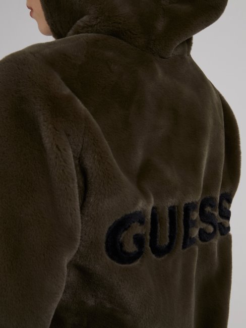 Veste Verte Multi Fausse Fourrure Logo Guess