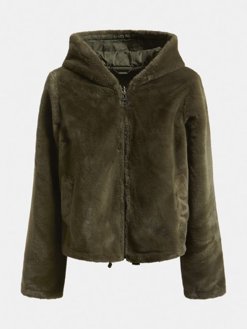 Veste Verte Multi Fausse Fourrure Logo Guess