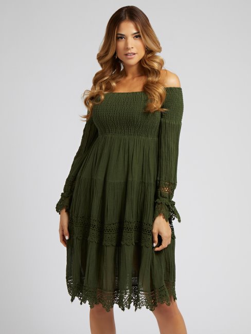 Guess Robe Macramé épaules Dénudées Vert
