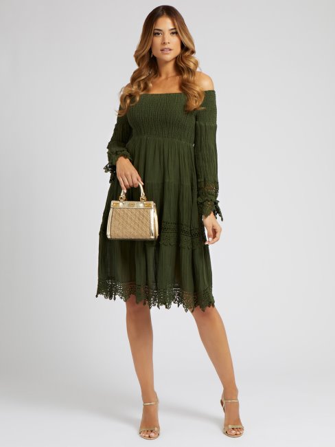 Guess Robe Macramé épaules Dénudées Vert