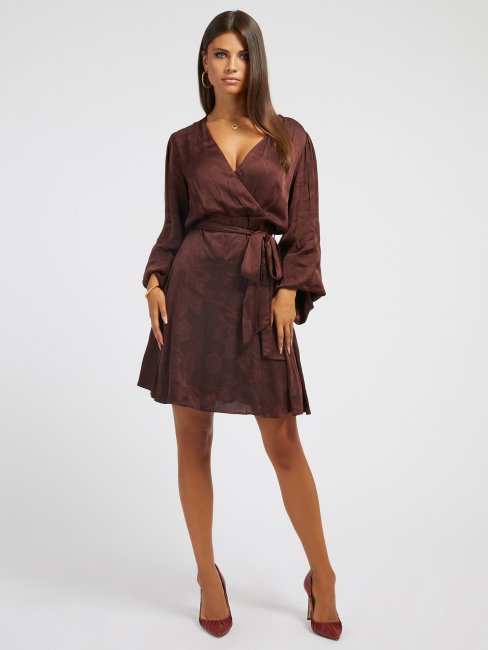 Robe Portefeuille Guess Marron à Imprimé Fleuri