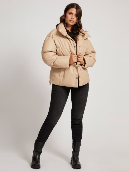 Guess Veste Matelassée En Similicuir Beige