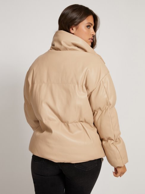 Guess Veste Matelassée En Similicuir Beige