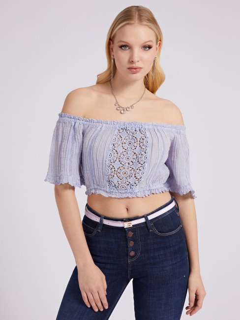 Crop Top à épaules Dénudées Lilas Guess