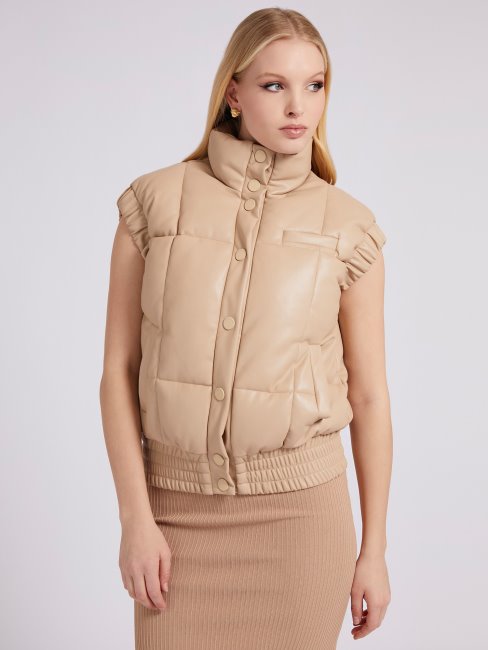 Guess Beige Gilet Matelassé En Similicuir