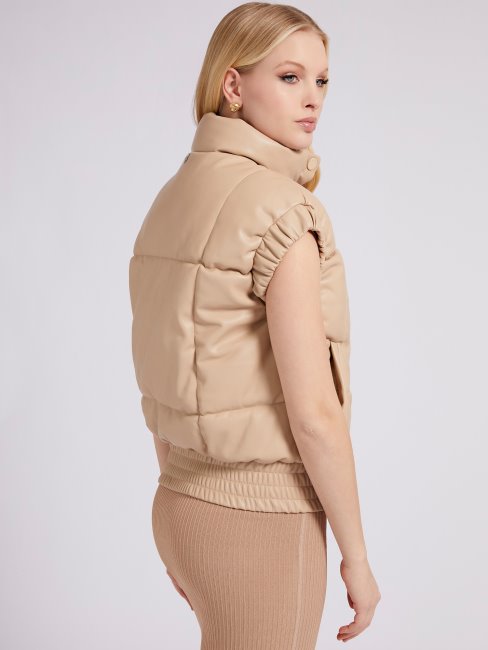 Guess Beige Gilet Matelassé En Similicuir