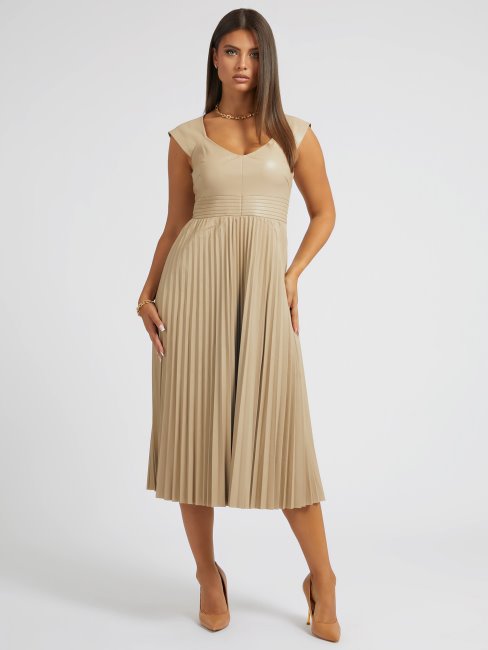 Robe Plissée Simili Cuir Guess Beige