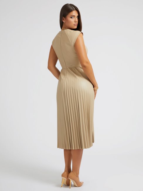 Robe Plissée Simili Cuir Guess Beige