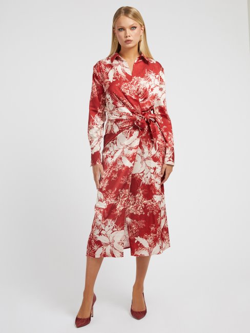 Robe Longue Imprimé Floral Guess Rouge