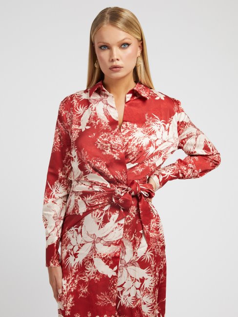 Robe Longue Imprimé Floral Guess Rouge