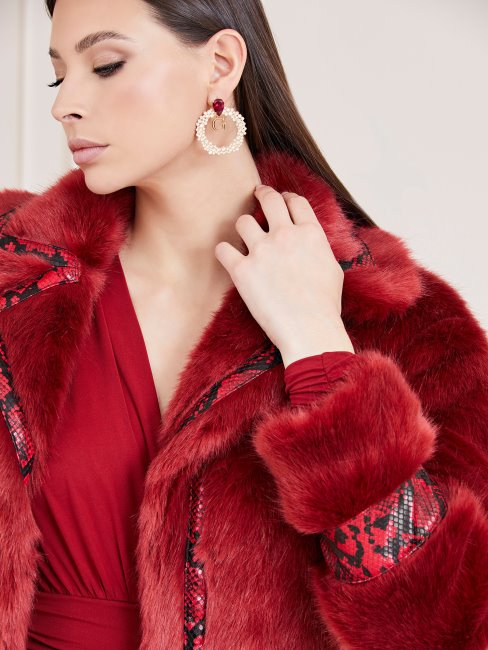 Manteau En Fausse Fourrure Marciano Rouge Guess